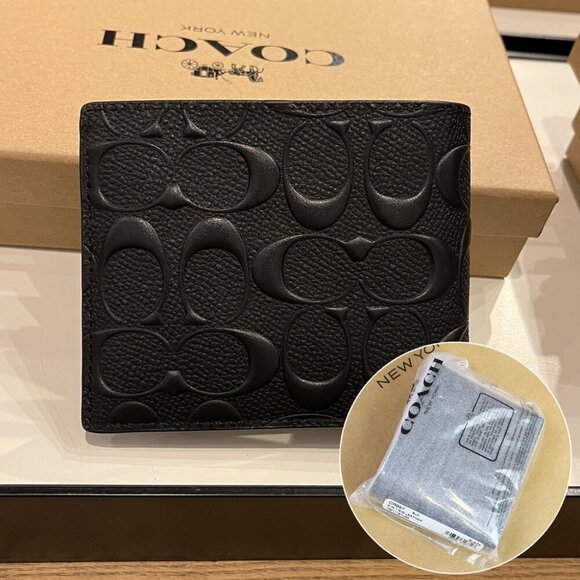 COACH MEN 3 IN 1 WALLET IN SIGNATURE LEATHER CR957 BLK - Picture 1 of 11